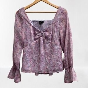 NEW Wildfox Smocked Floral Top Purple Small